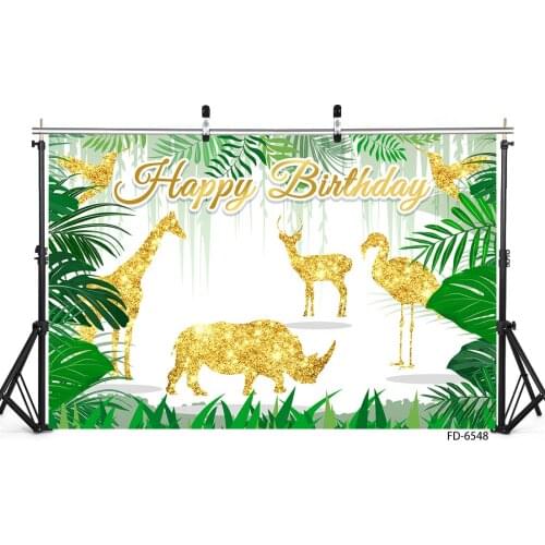 Birthday Banner Custom Name Photographic Backdrops Jungle Golden Animals Vinyl Photo Backgrounds for Photo Studio Children Baby