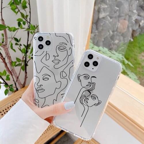 Funny Abstract Art Lines Fashion Phone Cases Cartoon Women Clear Cover For iphone SE 2020 6s 7 8 Plus 11 12 Pro Max XR XS XS MAX