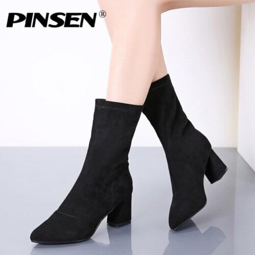 PINSEN 2020 Fashion Winter Women Boots High Quality Comfortable Ankle Snow Boots Women Keep Warm Classic Heel Botas Mujer