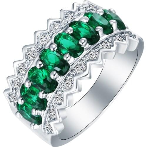 Hainon Classical Silver Color Engagement Ring New Vintage Green White Zircon Jewelry Wedding Gift Luxury Promise Rings for Women
