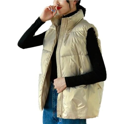 2021 New Autumn Winter Glossy Vest Coat Women Plus Size Loose Black Beige Korean Fashion Casual Down Cotton Vest Jacket N1201