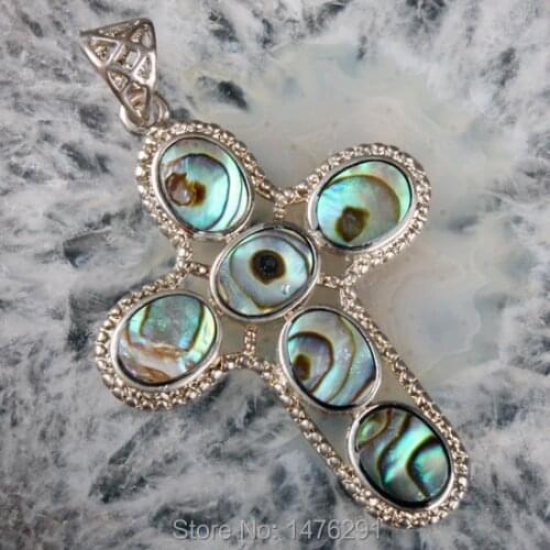 1 PCS 32X40MM Abalone Shell Cross Beads Pendant 1.6"L