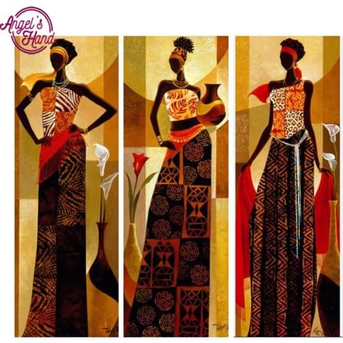 5D Diy Diamond Painting triptych Tribal Girl Cross Stitch Kit African Art Diamond Mosaic Handmade Diy Diamond Embroidery Woman