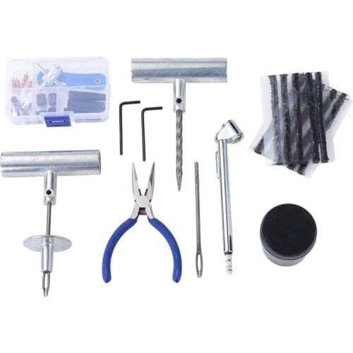 67PCS Tire Repair Kit Tyre Repairing Tools Set Handle Tire Plugs Box Strips String Glue Repair Rubber Strips for Car Motorcycles
