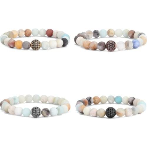 8mm ball gold silver copper cz zircon cubic zirconia beads bohemian Yoga Bracelet agate Onyx Stone Bangles h3ss