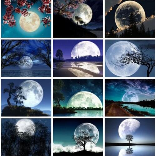 5D DIY Diamond Painting Landscape Diamond Embroidery Full Cross Stitch Kits Moon Pictures of Rhinestones Mosaic Home Decor
