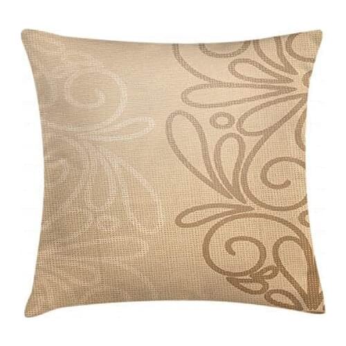 Pooizsdzzz Beige Throw Pillow Cushion Cover, Hand Drawn YLE Floral Abract Motifs Interwoven Effect Petals with Swirls Curls