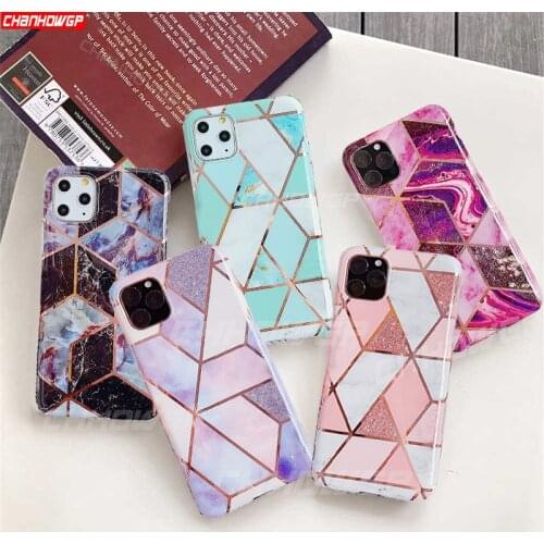 Glitter Marble Texture Phone Case For iPhone 11 Pro Max X XR XS 7 8 6 6s Plus SE 2020 Colorful Soft IMD Silicone Back Cover Capa