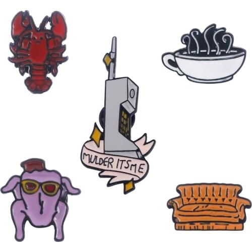 TV Show Friends Cartoon Lobster Turkey Phone Sofa Coffee Cup Enamel Alloy Badge Brooch Pin Clothes Lapel Accessories