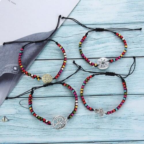 Natural Stone Beads Bohemian Tree of Life Pendant Charm Bracelet Handmade Woven Bracelet Anklet for Women Men Adjustable