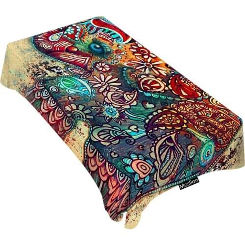 Decorative Rectangle Table Cloths Elephant Ethnic Tribal Brown Boho Bohemian Celestial Indian Traditional Tablecloth