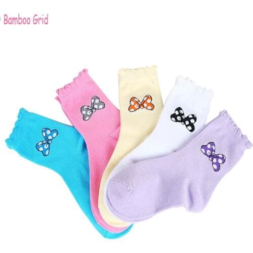Spring&Autumn Kids Socks New Fashion Lace Cute Bow-tie Cotton Girls Socks 1-15 Year Children Socks For Girls 5 Pairs/Package