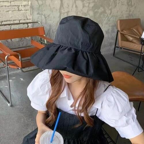 Girl Casual Blue Hat Summer Hats for Women Folded Fisherman Hat Beach Sunshade Big Brim Hat 2021 New