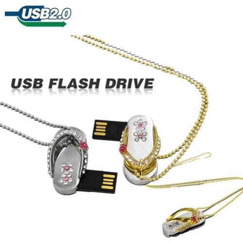 2018 New Fashion USB Flash drive Memory Stick U Disk Pendrive pen drive metal crystal diamon slippers gift 8GB 16GB 32GB 64GB