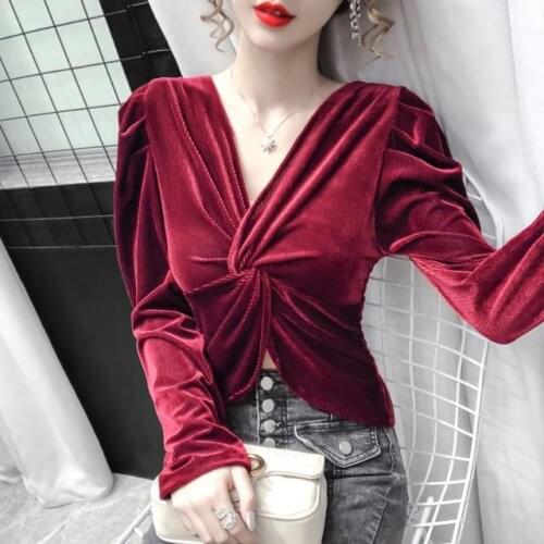 V-neck Pleuche Short Personalized Tops, Fall 2020) Blusas Ropa De Mujer