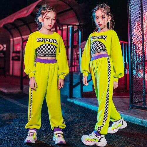 Girls Hip Hop Clothing Green Crop Tops Pants Jazz Performance Costume Kids Hip Hop Clothes Ballroom Practice Stage Wear BL5308