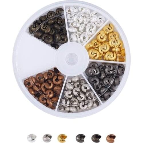 180pcs/box Copper Round Covers Crimp End Beads Dia 6mm Mixed Color Stopper Spacer Beads For DIY Jewelry Making Findings Supplies
