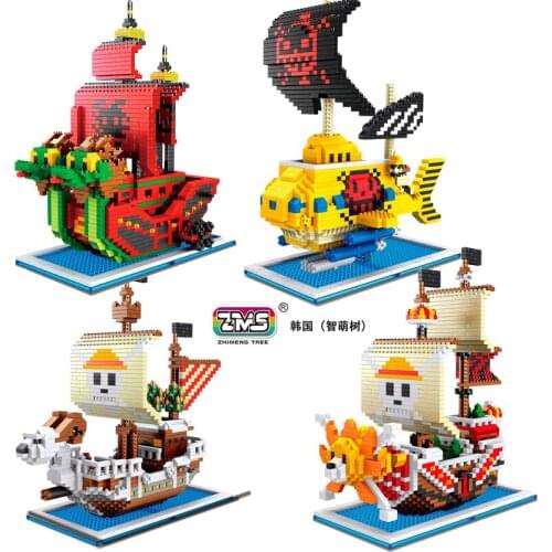 ZMS Mini Blocks One Piece Corsair DIY Building Toys Pirate Ship Juguetes Thousand Sunny Cartoon GOING MERRY Boat Kids Gifts