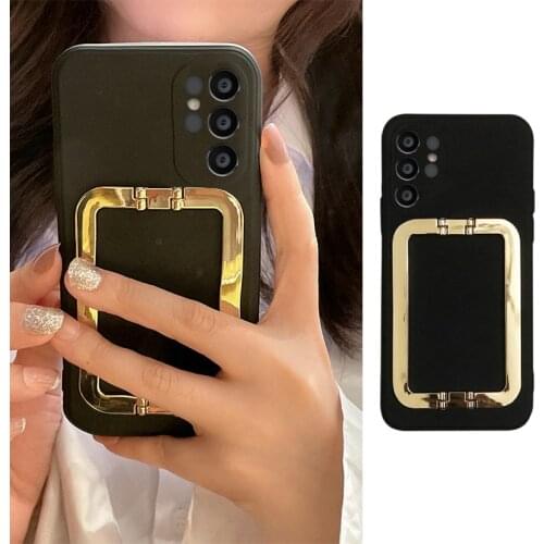 Fashion Metal Square Buckle Support Silicone Phone Case For Samsung Galaxy S20 S21 Plus Ultra Note 8 Shockproof Soft Back Cover