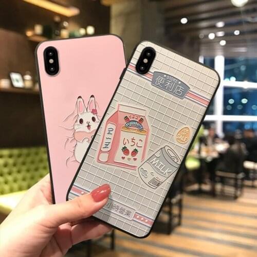 Cartoon Strawberry Embossed Soft Shell for iPhone XS MAX XR X 8 7 6S 6 Plus Coque Cute Store Milk Phone Case for OPPO R15 R17