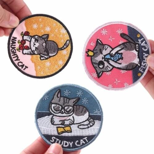Pulaqi 3 CAT Friends Patches Iron On Clothes Hat T-shirt Overcoat Fishy Study Naughty Cats Patch For Men Kids Women Decor F