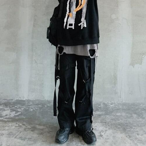 2020 New Arrival High Street Mop The Floor Lackadaisical Style Mens Straight Pants Hip Hop Fashion Personality Trousers Ribbons