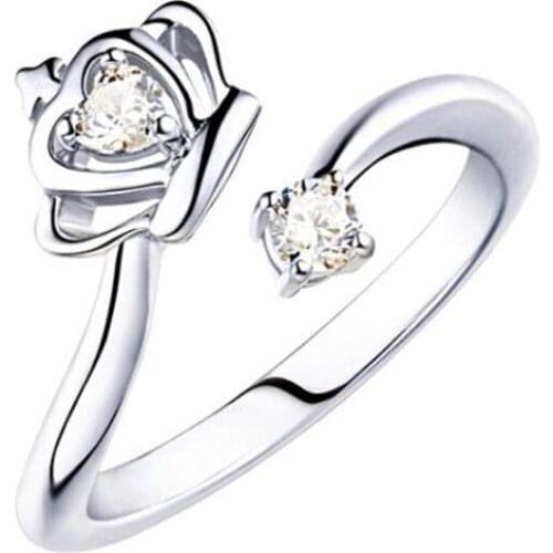 New Fashion Exquisite Sweet Zircon Crown Opening Rings For Women Girl Wedding Jewelry Party Gifts SAR117