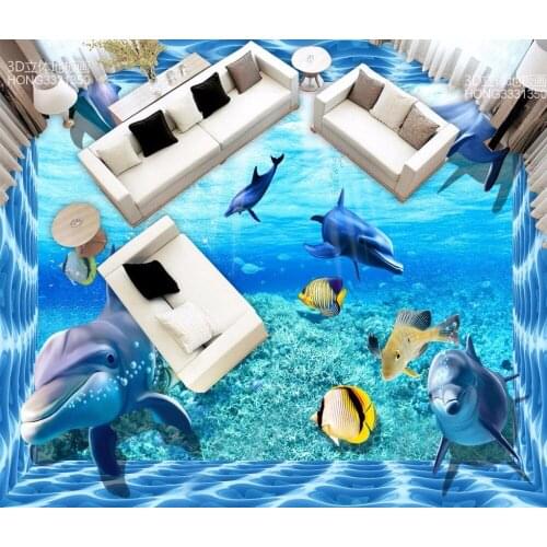 Underwater World 3D Dolphin Flooring Mural-3d PVC Wallpaper Self-adhesive Floor Wallpaper-3d