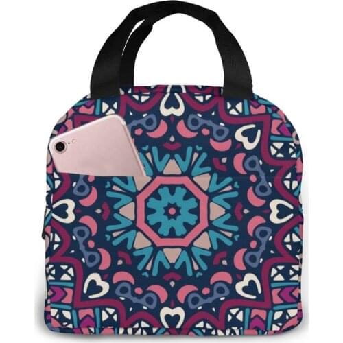 Portable Lunch Bag Indian Tribal Ethnic Thermal Insulated Lunch Box Tote Cooler Bag Bento Pouch Lunch Container Food Storage Bag
