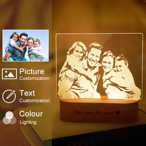 Dropshipping Photo/Text Customized 3D Night Light Desk Lamp Wooden Base Christmas Valentines Day Gift USB Power Custom Lamp