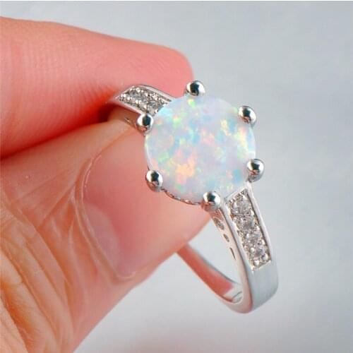 Luxury Female Blue White Opal Jewelry Dainty Crystal Silver Color Wedding Rings For Women Cute Bridal Round Engagement Thin Ring