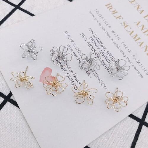 DIY Tongdu 18k true gold color retention hollow three-dimensional double-layer flower earrings pendant accessories material10pcs