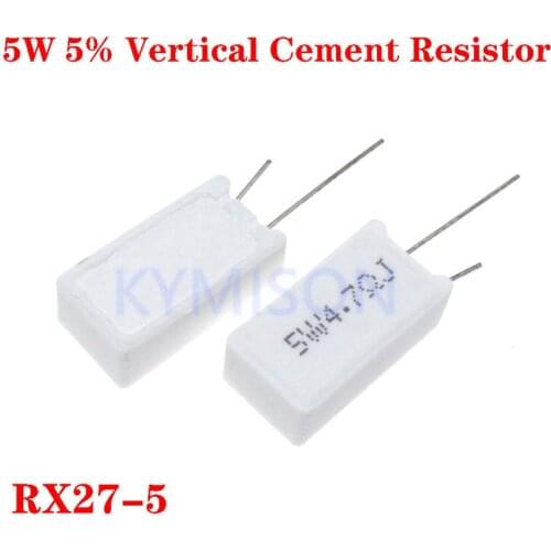 10pcs 5W 5% Vertical Cement Resistor 0.1R-10K 5W1R 2R 2.2R 3.9R 4.7R 5R 10R 22R 1K ohm Ceramic Resistor RX27-5 Power Resistance