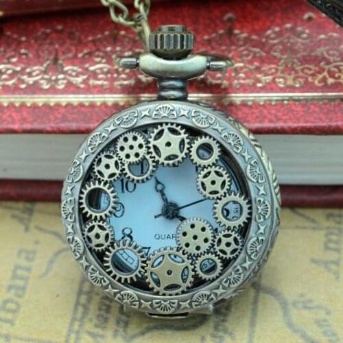 Vintage Pocket Watch Steampunk Hollow Out Quartz Fob Watch With Chain Gift For Grandpa Dad Men Birthday