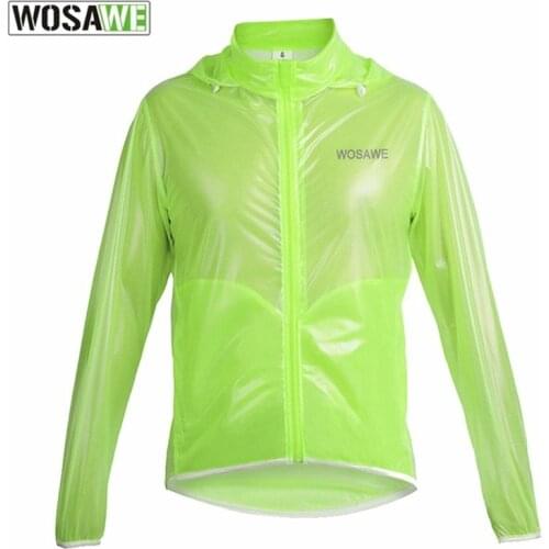 WOSAWE Men Women Waterproof Cycling Rain Jacket Hooded MTB Bicycle Bike Rain Jacket Raincoat Reflective Waterproof Rain Coat