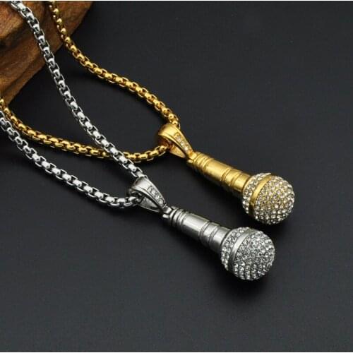 Hiphop/Rock Punk Microphone Necklace & Pendant Men/Women Stainless Steel Gold/Silver Color Jewelry Wholesale
