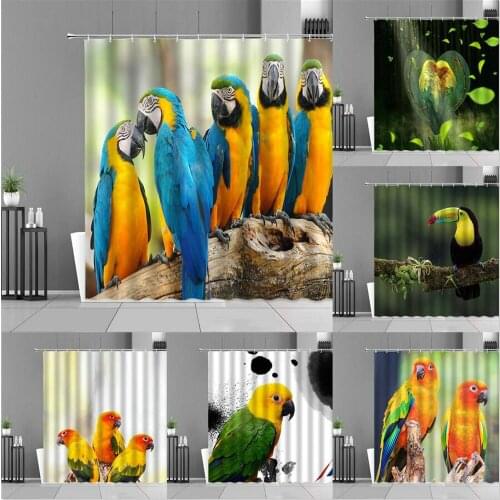 Parrots Bird Funny Animal Shower Curtains Colorful Feather Jungle Parrot Bath Curtain Waterproof Polyester Bathroom Decor Screen