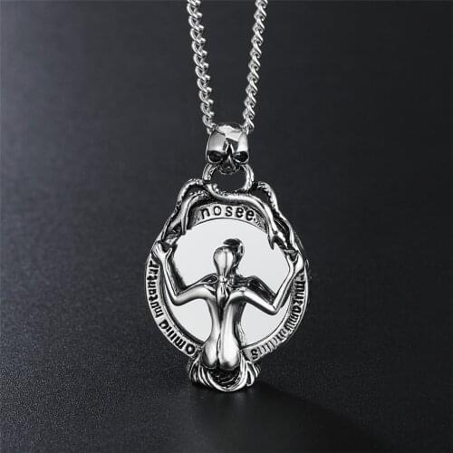 Never Fade Stainless Steel Sexy Naked Woman Pendant Skull Double Snake Wrap Magic Mirror Vintage Necklace pendant HE135