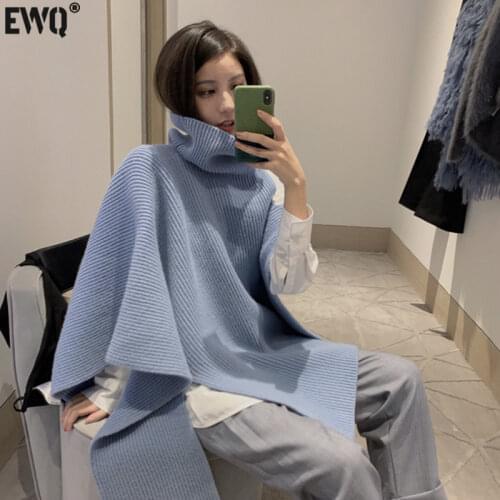 [EWQ] Oversized Black Long Sweater 2021 Autumn Winter New Products Loose Trendy Women Clothing Cloak Knitted Pullovers 16W189605