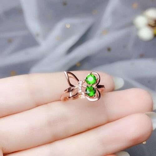 New style clear green diopside gemstone ring for girl real 925 silver round natural gem lovely gift