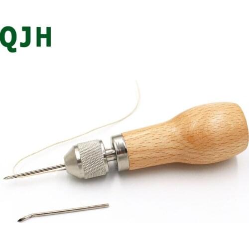 1Set Best DIY Leather Sewing Tool With Waxed Thread Hand Leather Craft Edge Hand-stitched Wooden Handle Stitching Machine