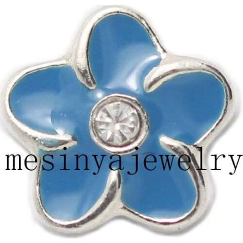 10pcs blue flower floating charms for glass locket, FC-090