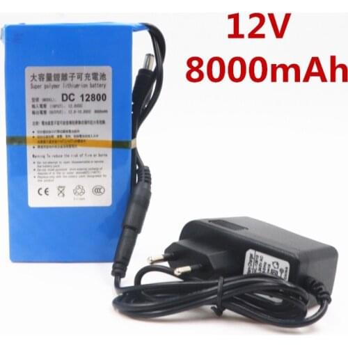 100% Durable DC 12V 8000 MAH High Capacity Lithium ion rechargeable battery AC Charger (US/EU Plug Hot Sale Promotion free drop