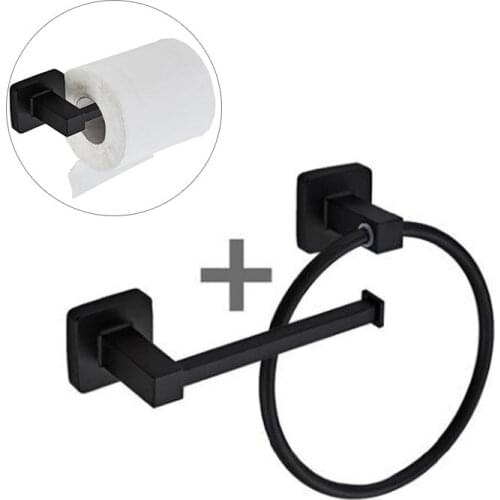 201Stainless Steel Towel Ring Robe Hooks Clothes Hanger Wall Mounted Black Finish Toilet Roll Paper Holder Bathroom Accessories