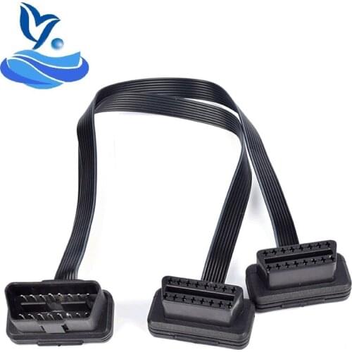 30CM OBDII Extension Dual Connector Y Splitter OBD OBD2 16PIN Male to Female Connection Flat+Thin as Noodle ELM327