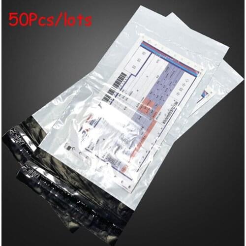 50Pcs White Color Packaging Bags Custom Express Transparent Waybill Back-sealed Bags Self Seal Waterproof Courier Storage Bag