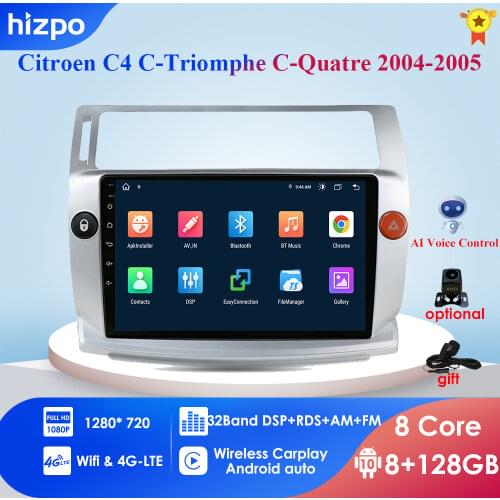 Android 10 4G 64G 2Din Car Radio For Citroen C4 C-Triomphe C-Quatre 2004-2009 Multimedia Video Stereo Head Unit Steering Wheel