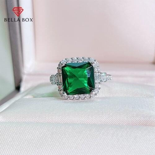 BELLA BOX 925 Sterling Silver Rings For Women Luxury With Square Shape Emerald Gemstones 5a Zircon Wedding Party Wholesale Gift