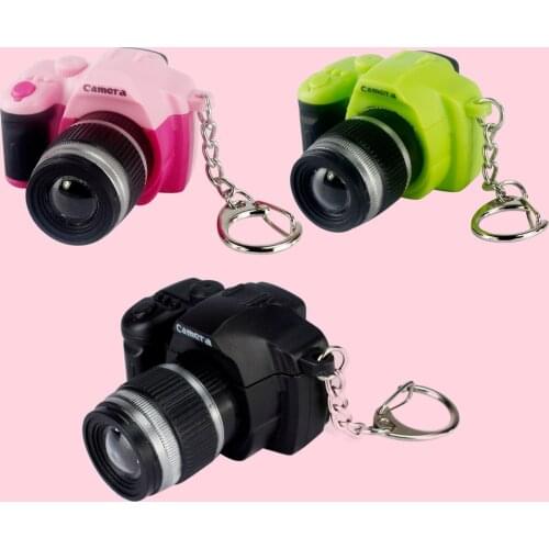 Kids Adults Kawaii Mini SLR Camera Keychain Keyring Realistic Sound LED Light Key Chain Ring KeyHolder Bag Pendant Toy