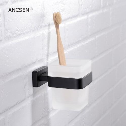 Bathroom Toothbrush Holder Toothpaste Holder Single Toothbrush Glass Cups Holder Stainless Steel Black Toothbrush Cup Holders